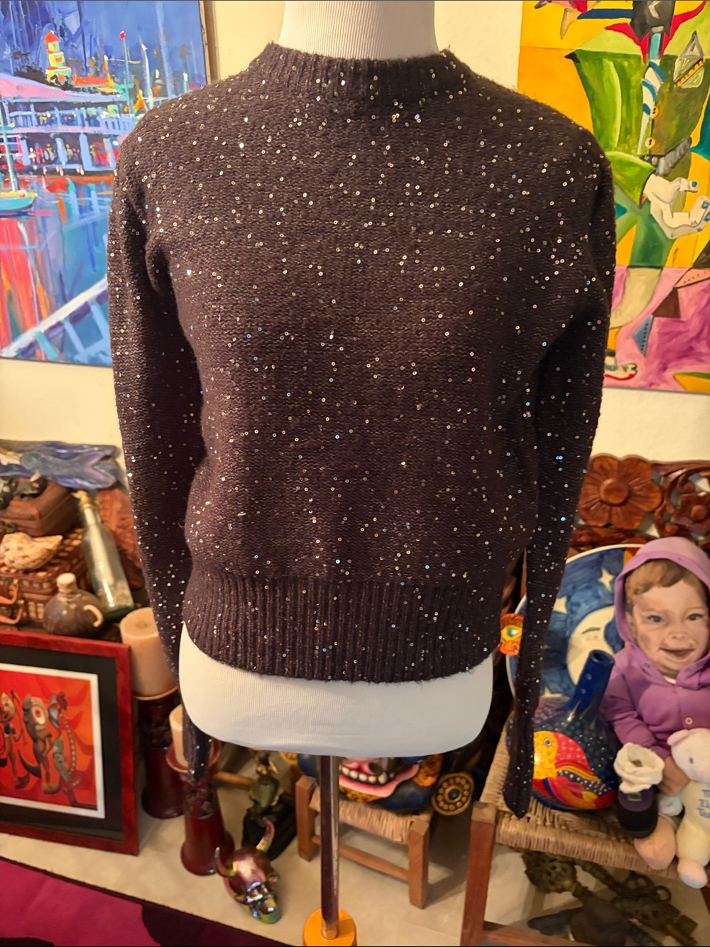 Charcoal gray Sequin Crewneck Sweater - Women